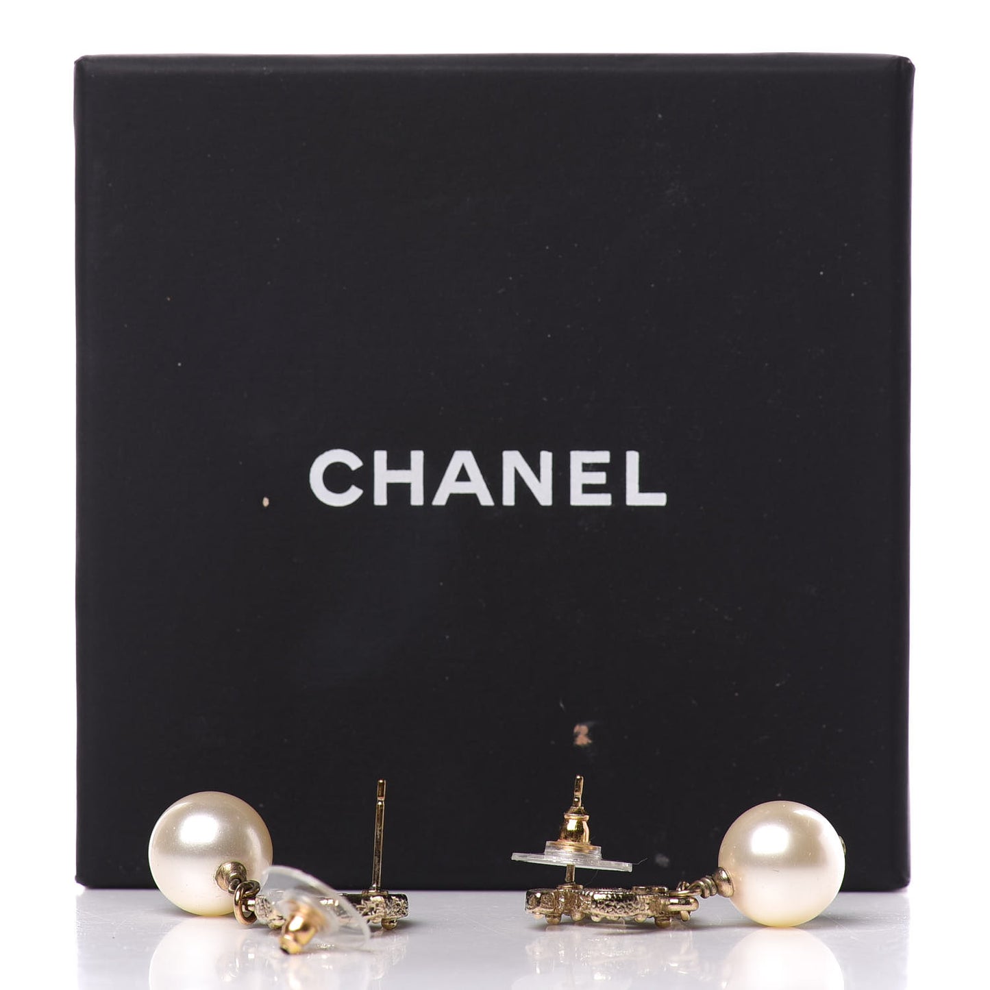 Crystal Pearl CC Drop Earrings Gold