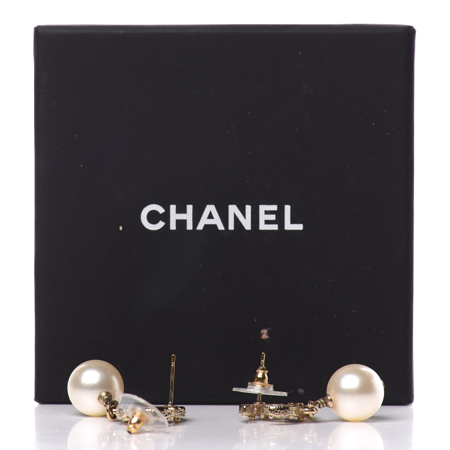 Chanel Crystal Pearl CC Drop Earrings Gold 4 of 4