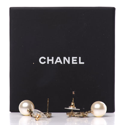 Chanel Crystal Pearl CC Drop Earrings Gold 4 of 4