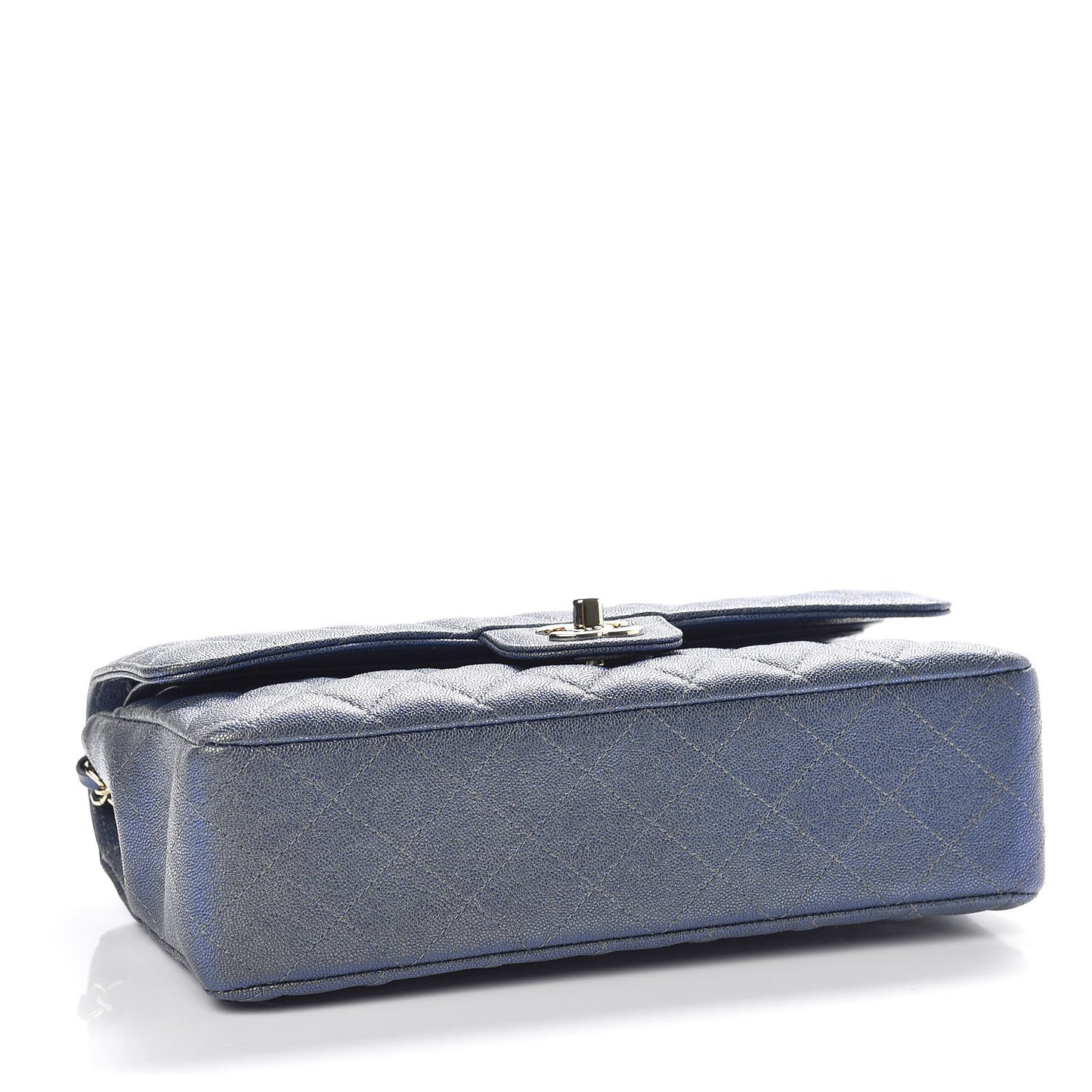 Iridescent Caviar Quilted Medium Double Flap Dark Blue