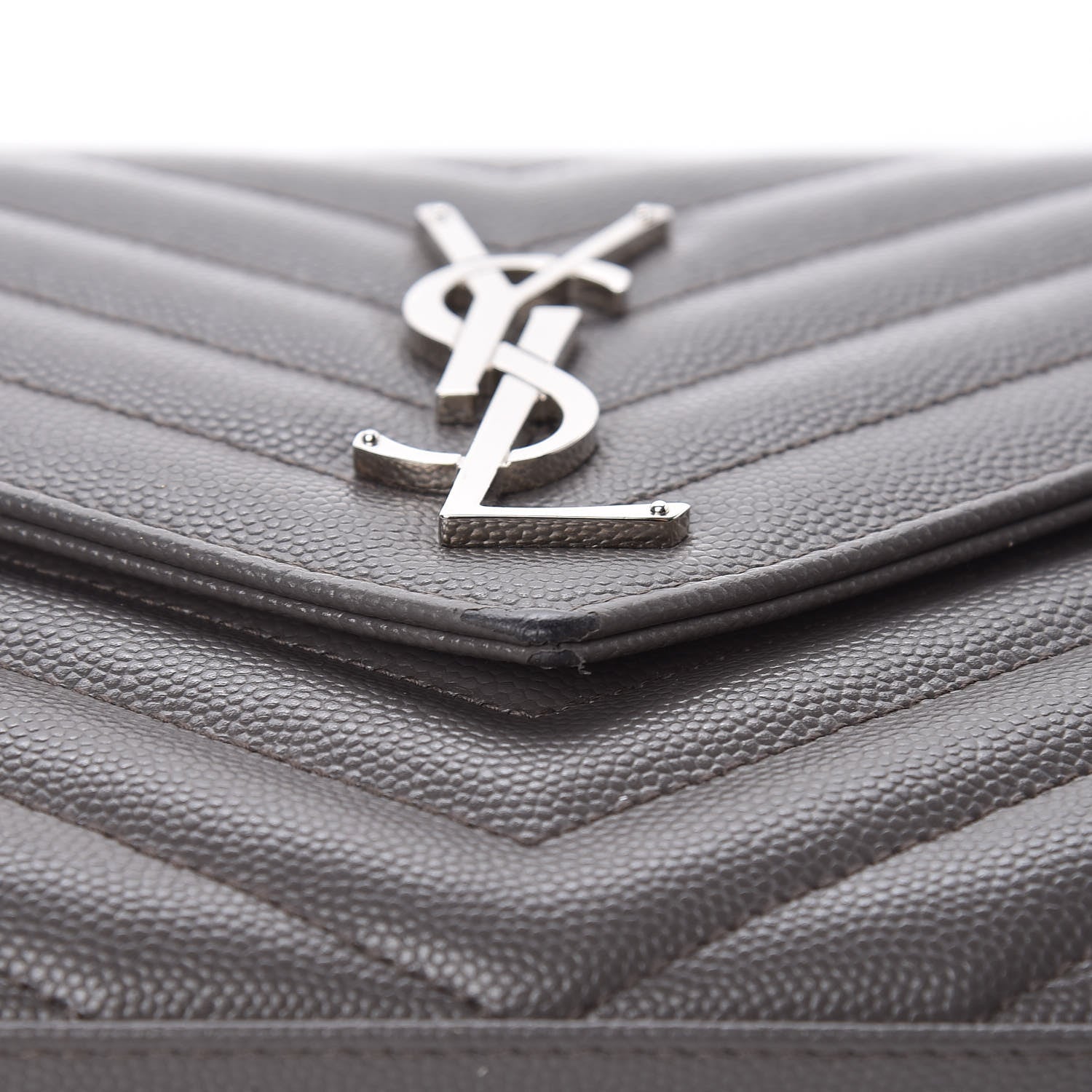 Saint Laurent Grain De Poudre Matelasse Chevron Monogram Chain Wallet Earth 10 of 14