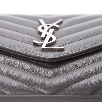 Saint Laurent Grain De Poudre Matelasse Chevron Monogram Chain Wallet Earth 10 of 14