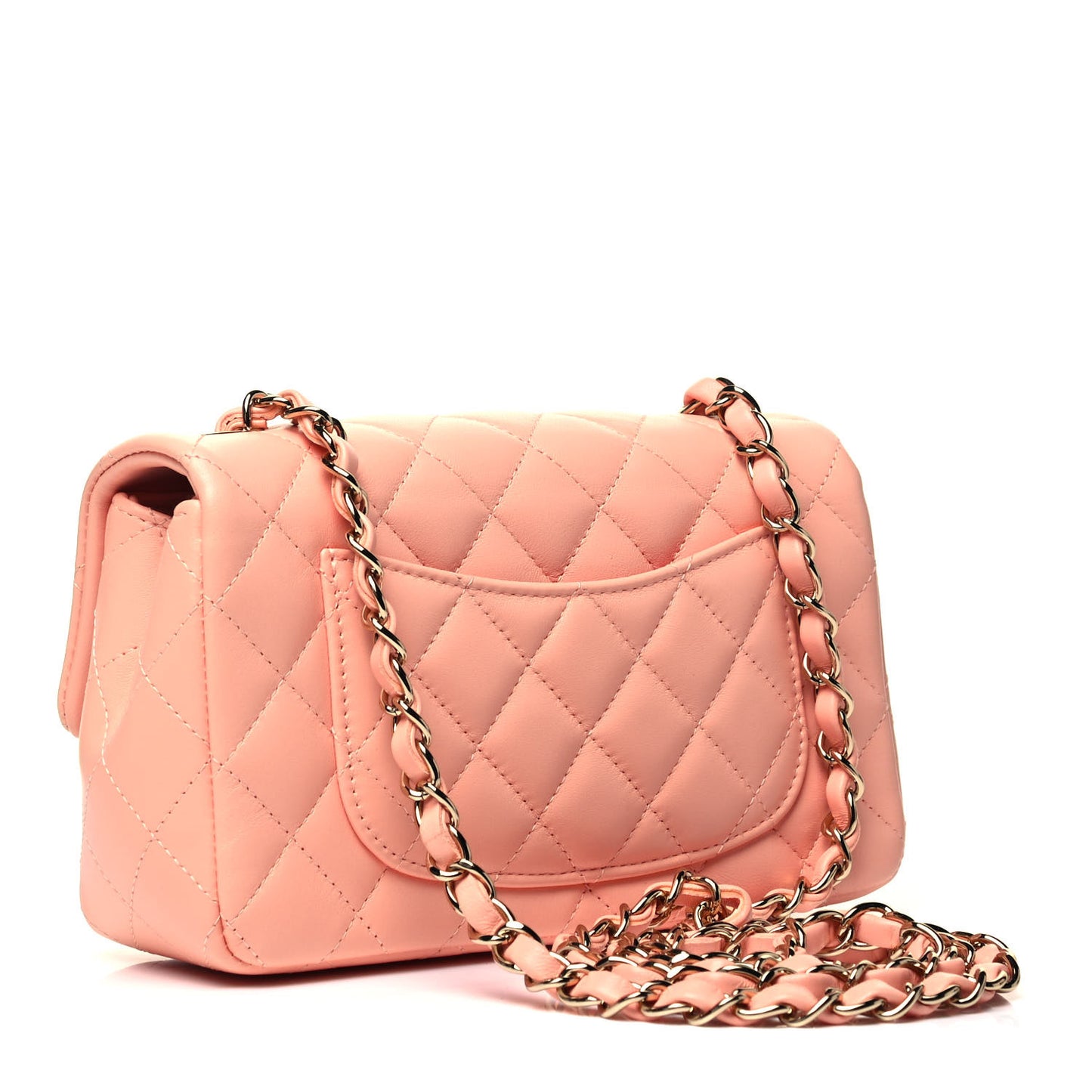 Lambskin Quilted Mini Rectangular Flap Light Orange