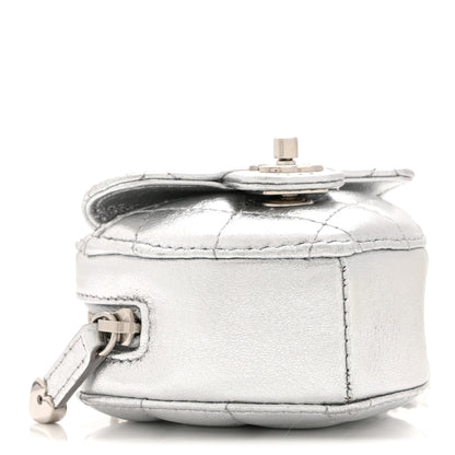 Chanel Metallic Lambskin Quilted CC Mini In Love Heart Bag Charm Silver 4 of 9