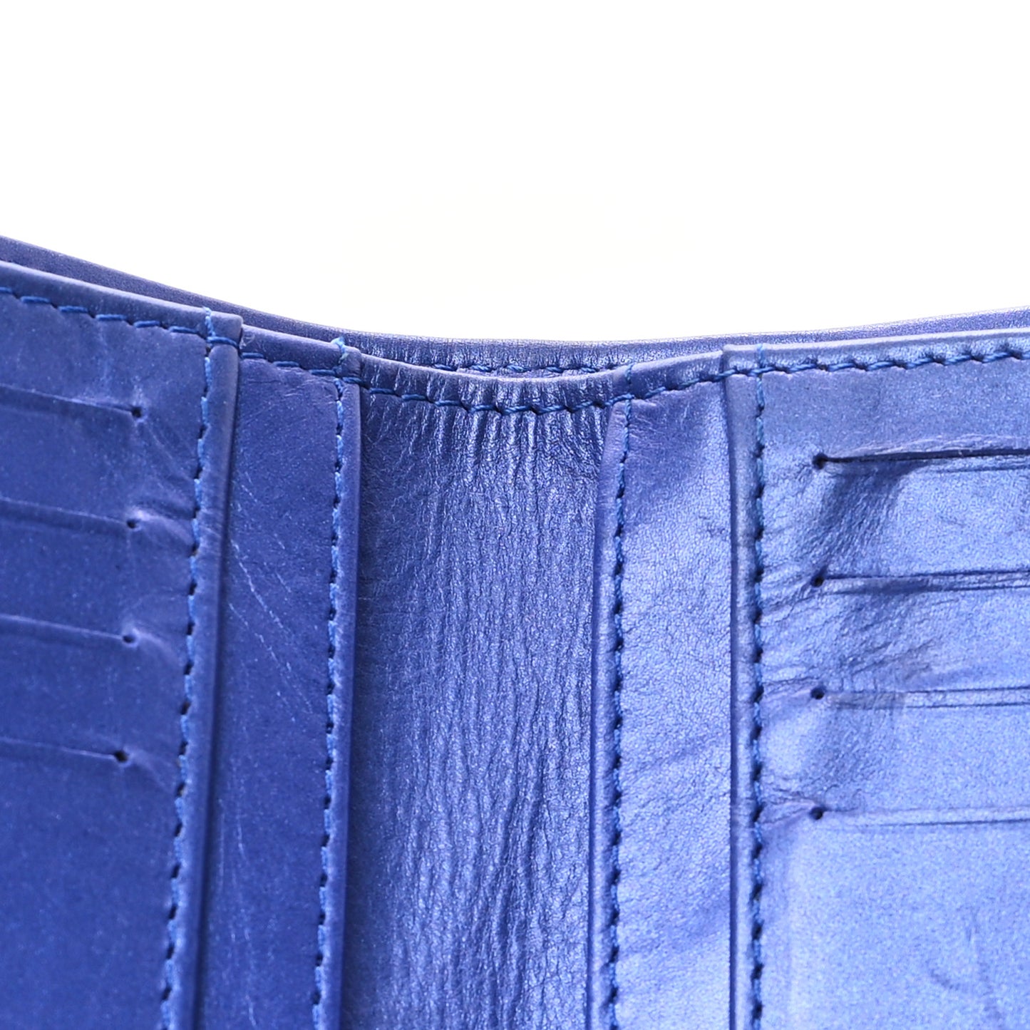 Iridescent Lambskin Quilted Double Stitch Compact Zipped Pocket Wallet Purple