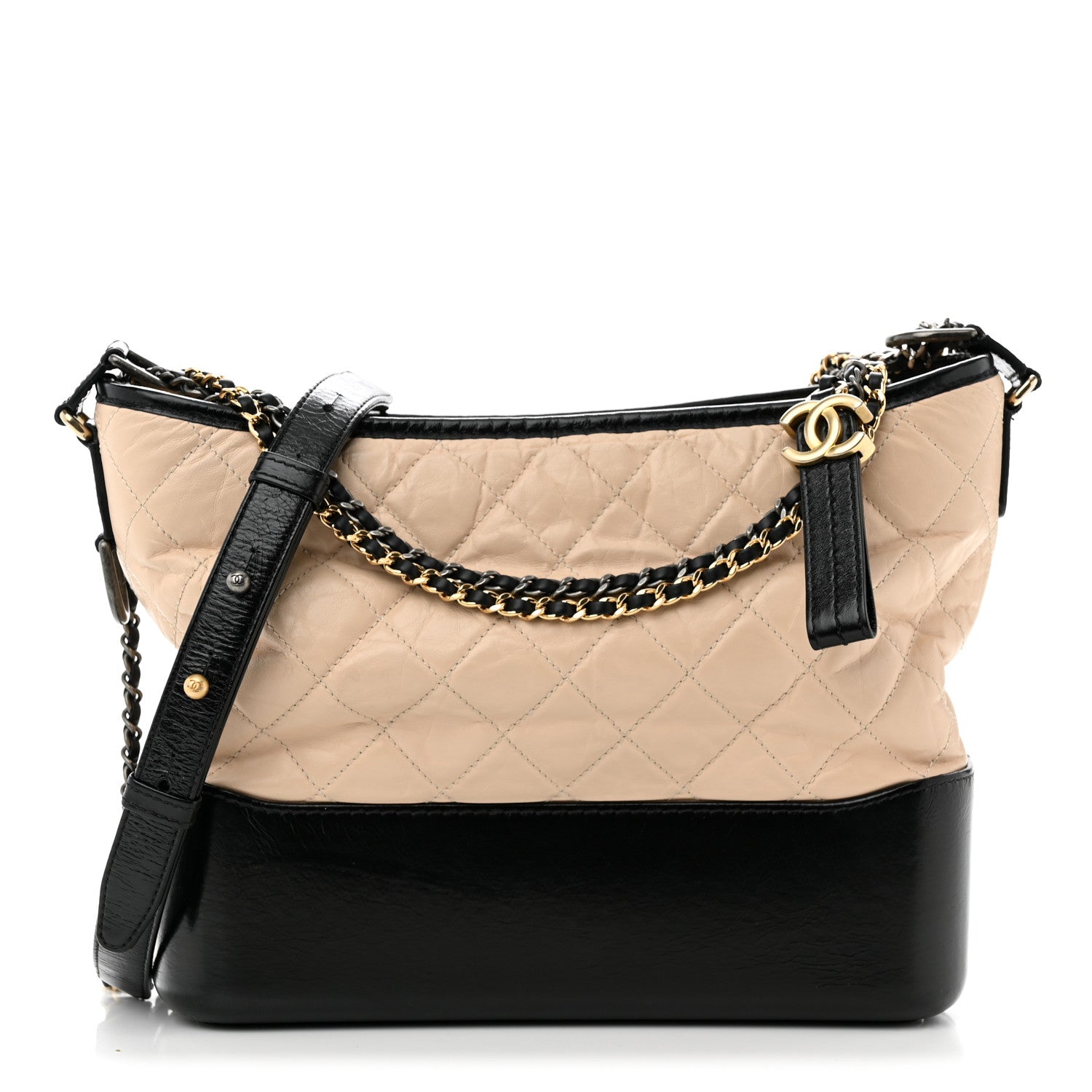 Chanel Aged Calfskin Quilted Medium Gabrielle Hobo Beige Black 1 of 10