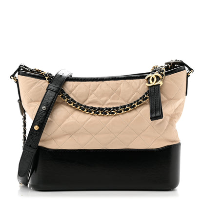 Chanel Aged Calfskin Quilted Medium Gabrielle Hobo Beige Black 1 of 10