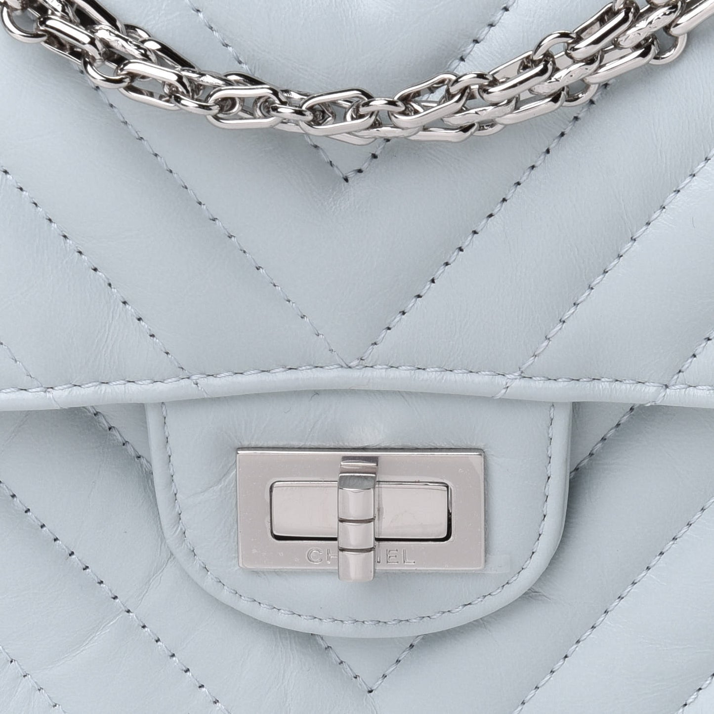 Aged Calfskin Chevron Quilted 2.55 Reissue Mini Flap Light Blue