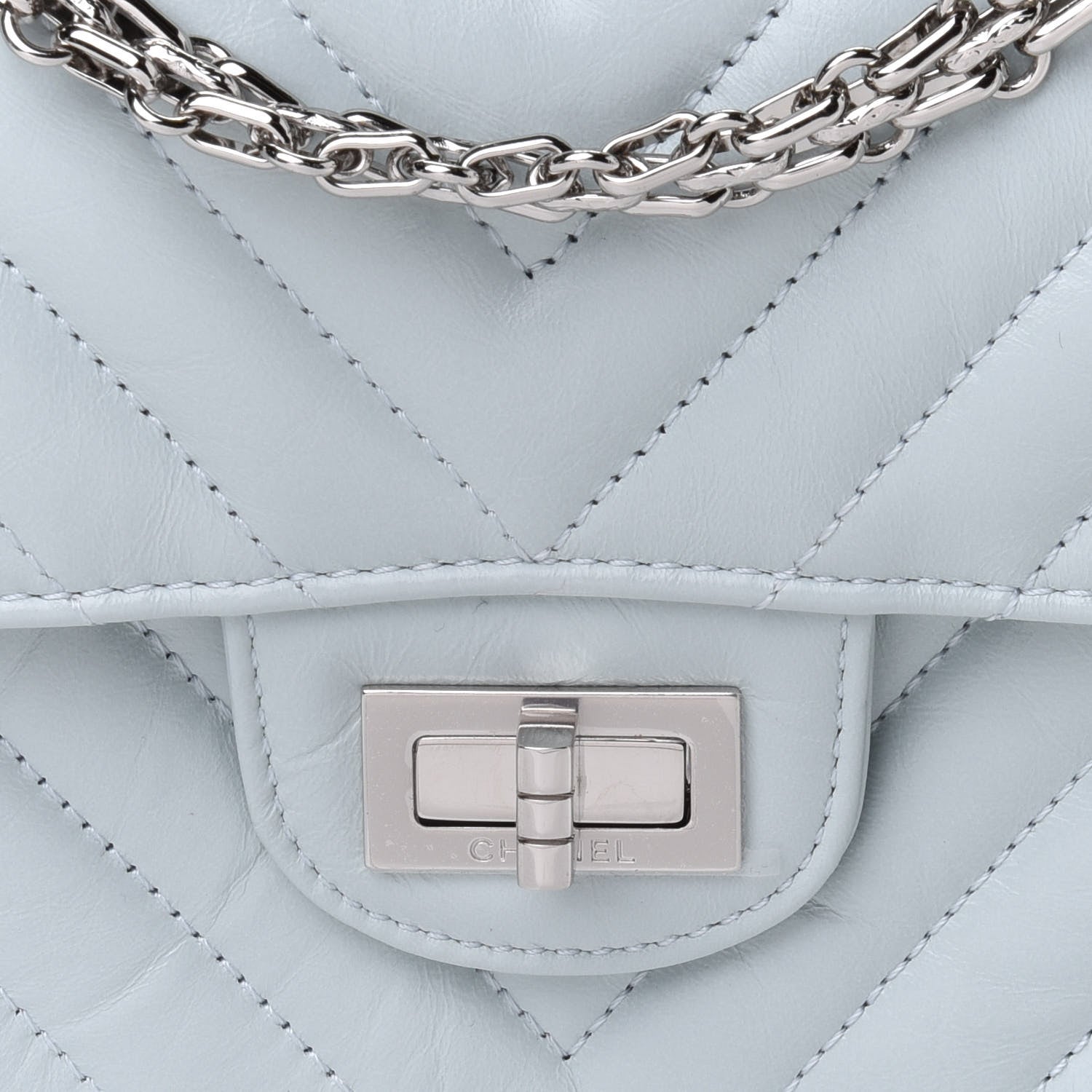Chanel Aged Calfskin Chevron Quilted 2.55 Reissue Mini Flap Light Blue 8 of 12