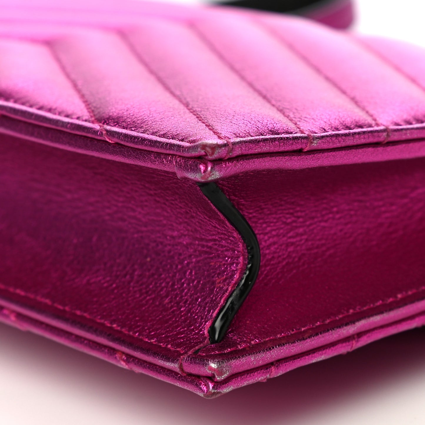 Metallic Calfskin Matelasse Chevron Monogram Envelope Chain Wallet Fuchsia