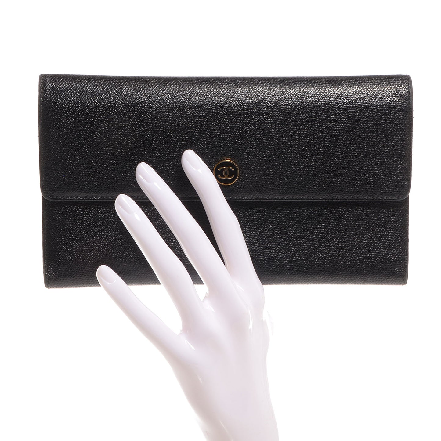 Calfskin Large Flap Wallet Black
