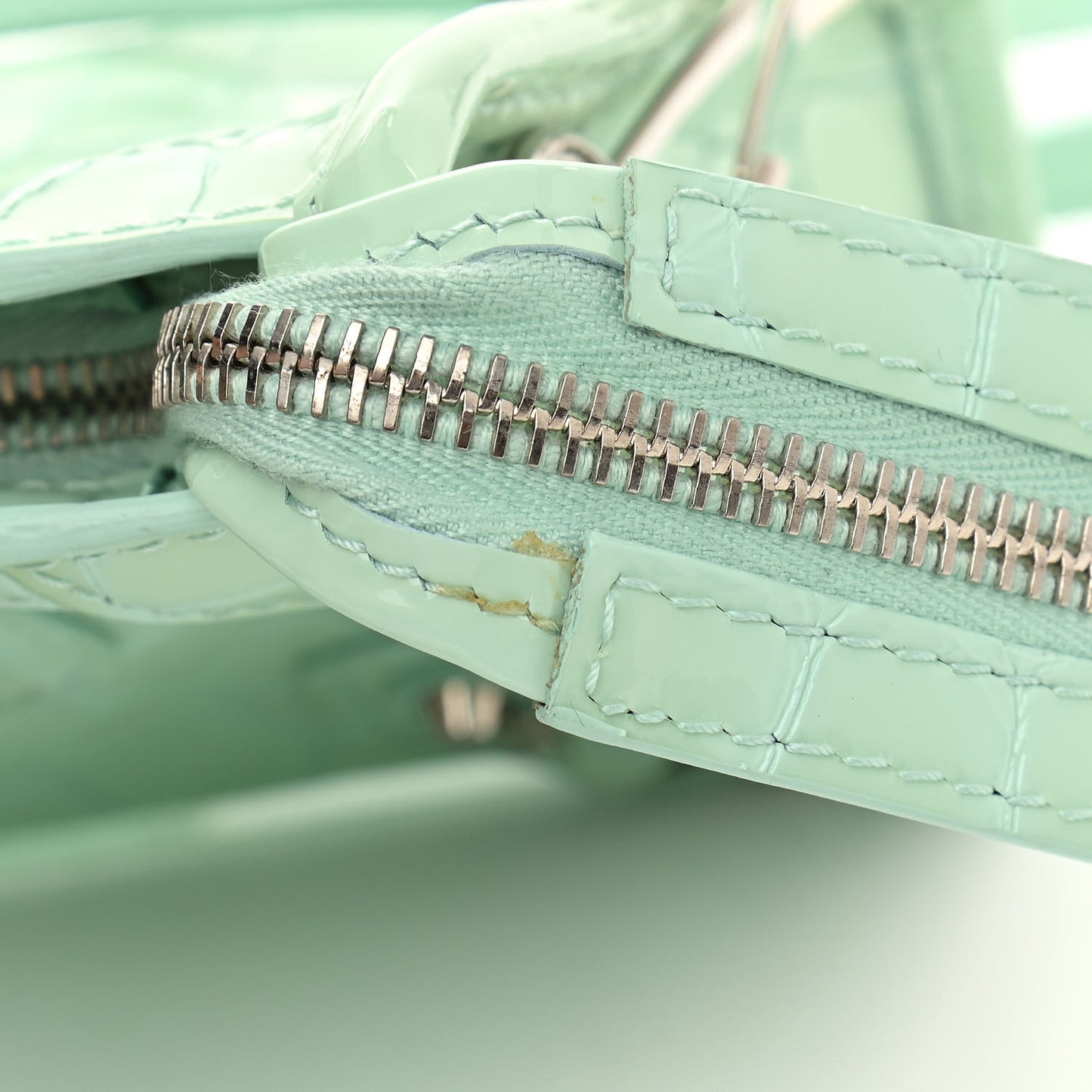 Patent Crocodile Embossed Classic Silver Hardware Nano City Light Green