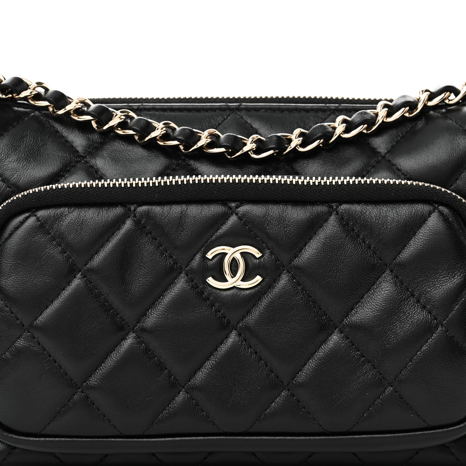 Chanel Shiny Crumpled Lambskin Quilted Small Preppy Pocket Clutch With Chain Black 8 of 10