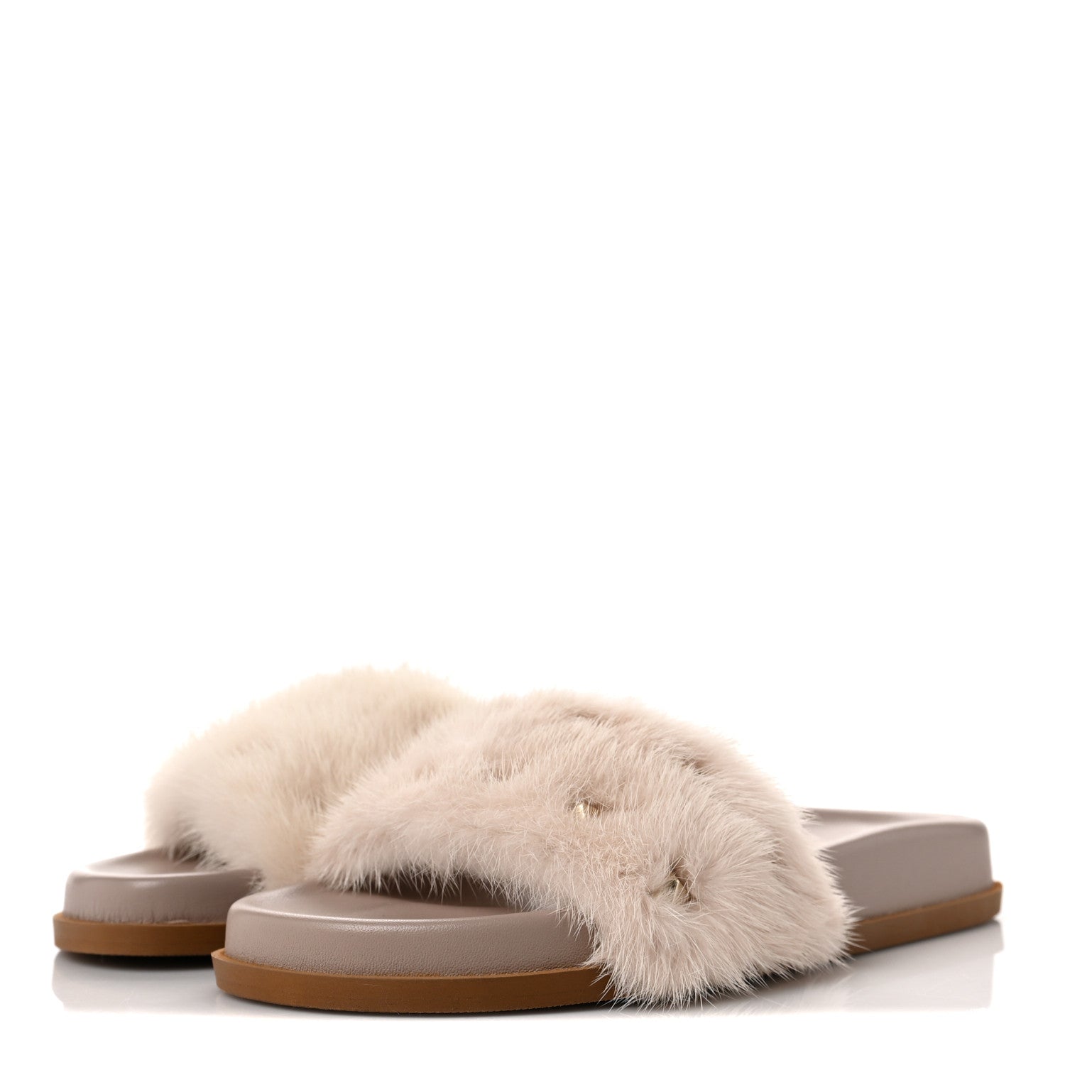 Valentino Garavani Mink Fur Rockstud Slide Sandals 36 Vapeur 3 of 7