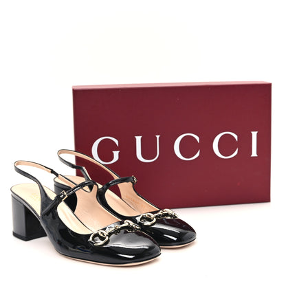 Gucci Vernice Crystal Horsebit Charlotte 42mm Slingback Pumps 39 Black 11 of 11