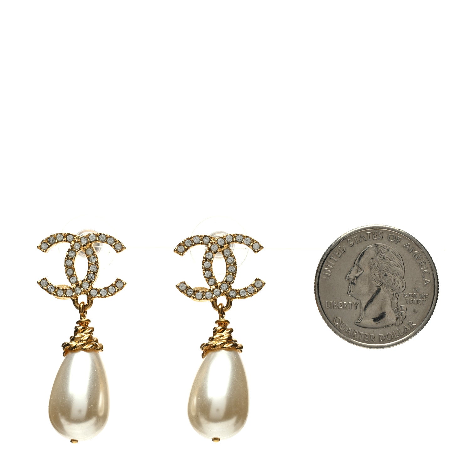 Chanel Crystal Pearl CC Braided Drop Earrings Gold 2 of 5