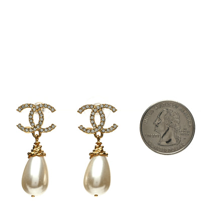 Chanel Crystal Pearl CC Braided Drop Earrings Gold 2 of 5
