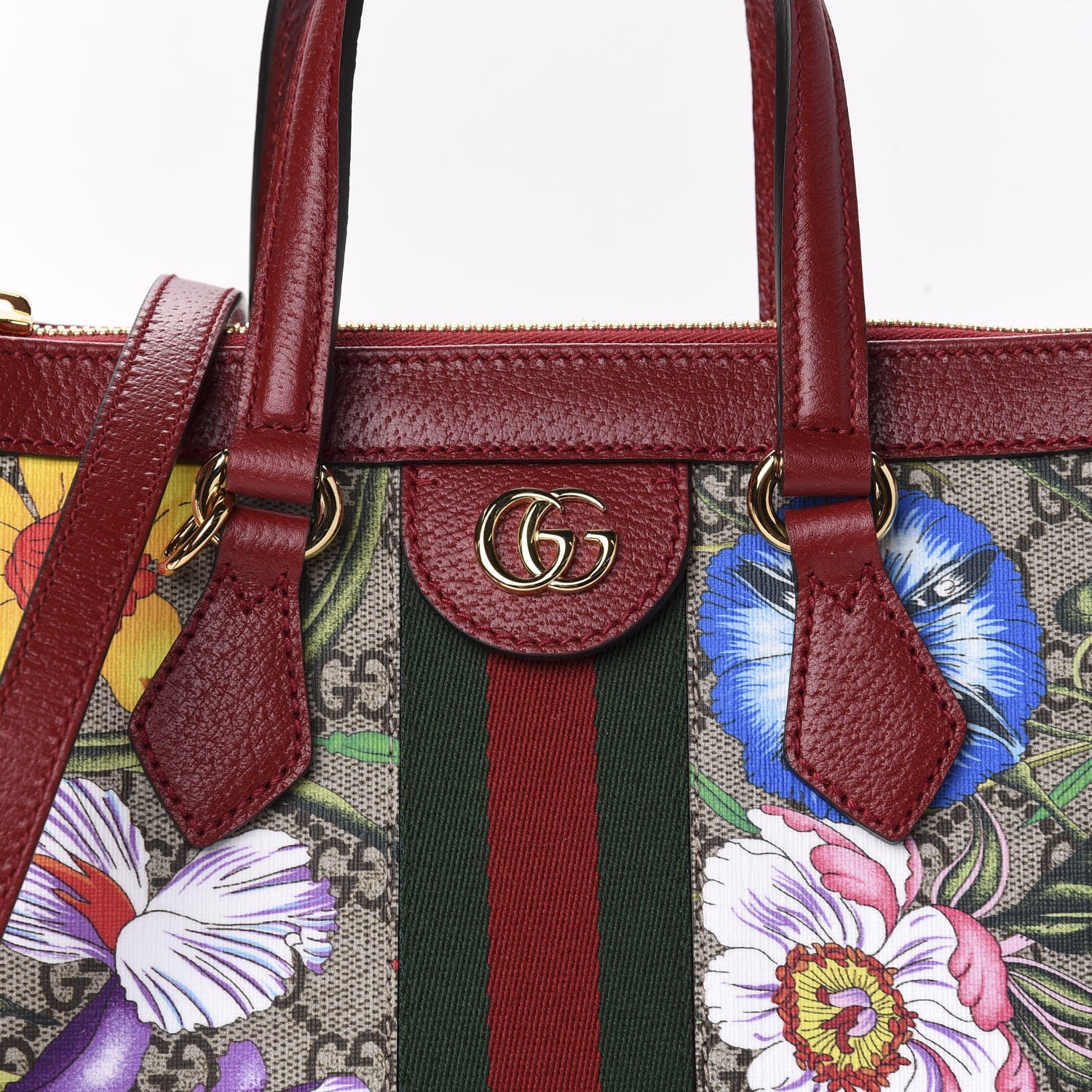 Gucci GG Supreme Monogram Flora Web Small Ophidia Tote Bag Red 11 of 12