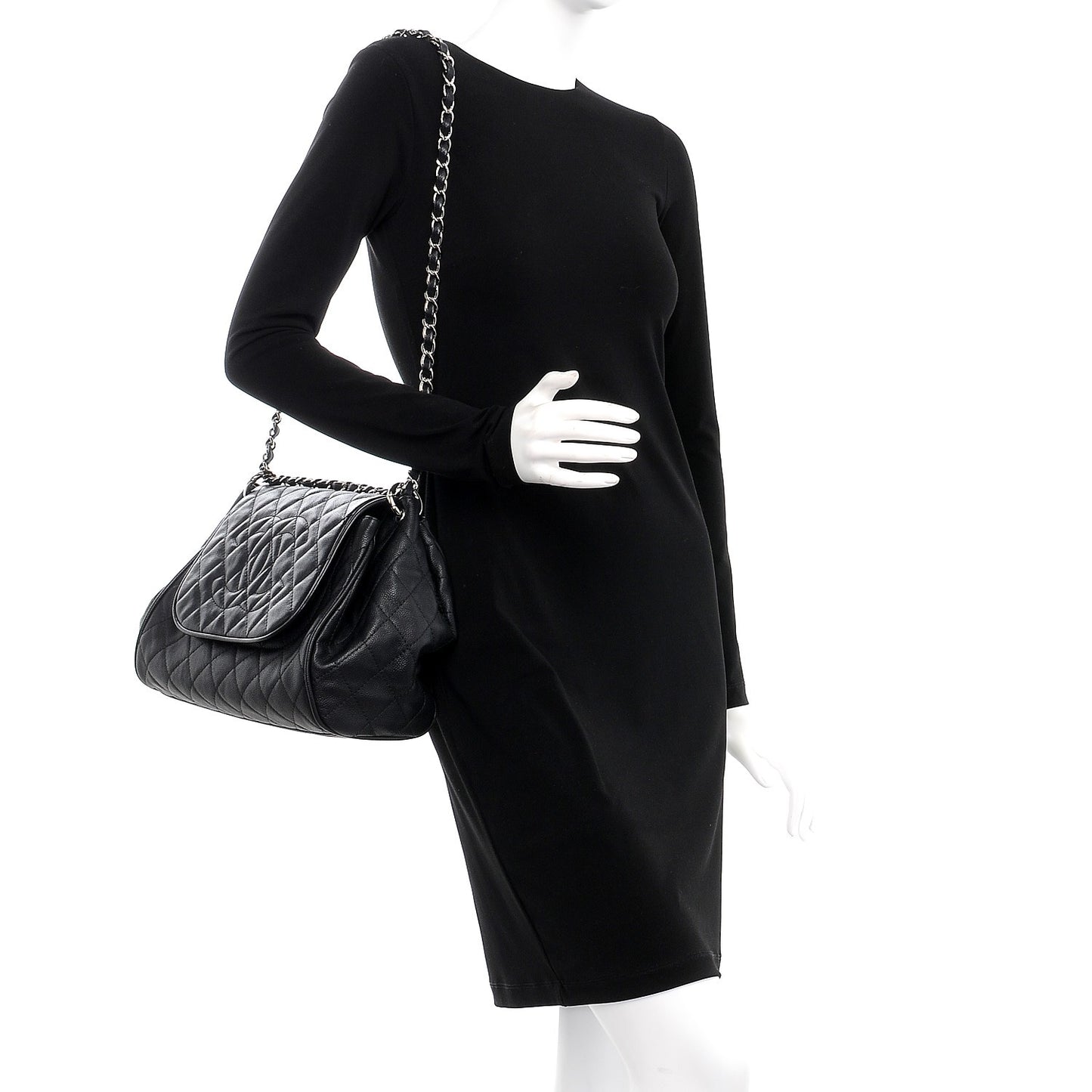 Caviar Quilted Timeless Accordion Flap Black