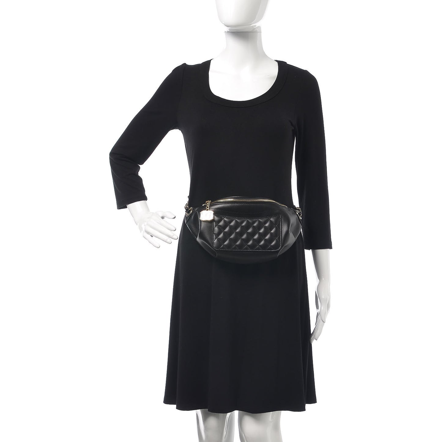 Lambskin Quilted Waist Bag Fanny Pack Black