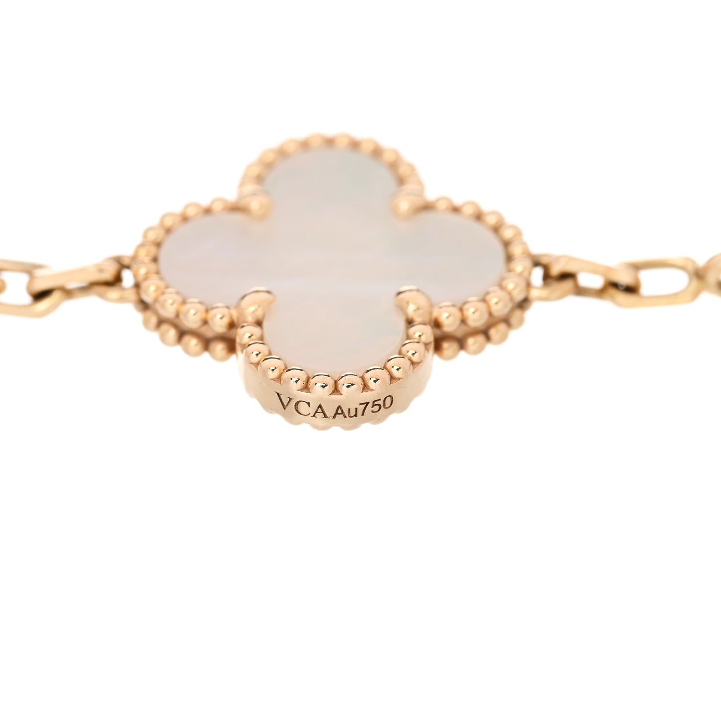 18K Yellow Gold Mother of Pearl 5 Motifs Vintage Alhambra Bracelet