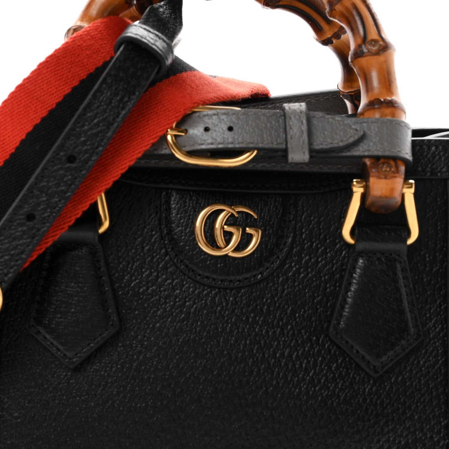 Gucci Textured Dollar Calfskin Web Mini Diana Tote Bag Black Dusty Grey 8 of 10