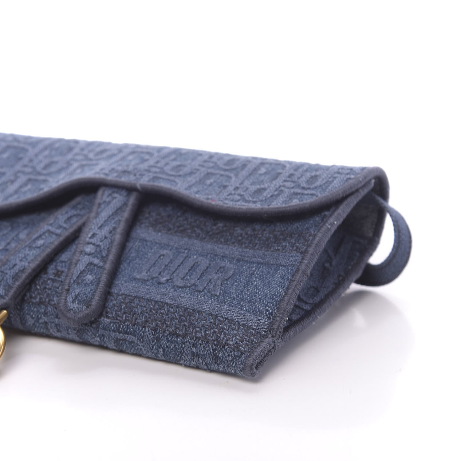 Christian Dior Oblique Embroidered Slim Saddle Pouch Denim Blue 9 of 10