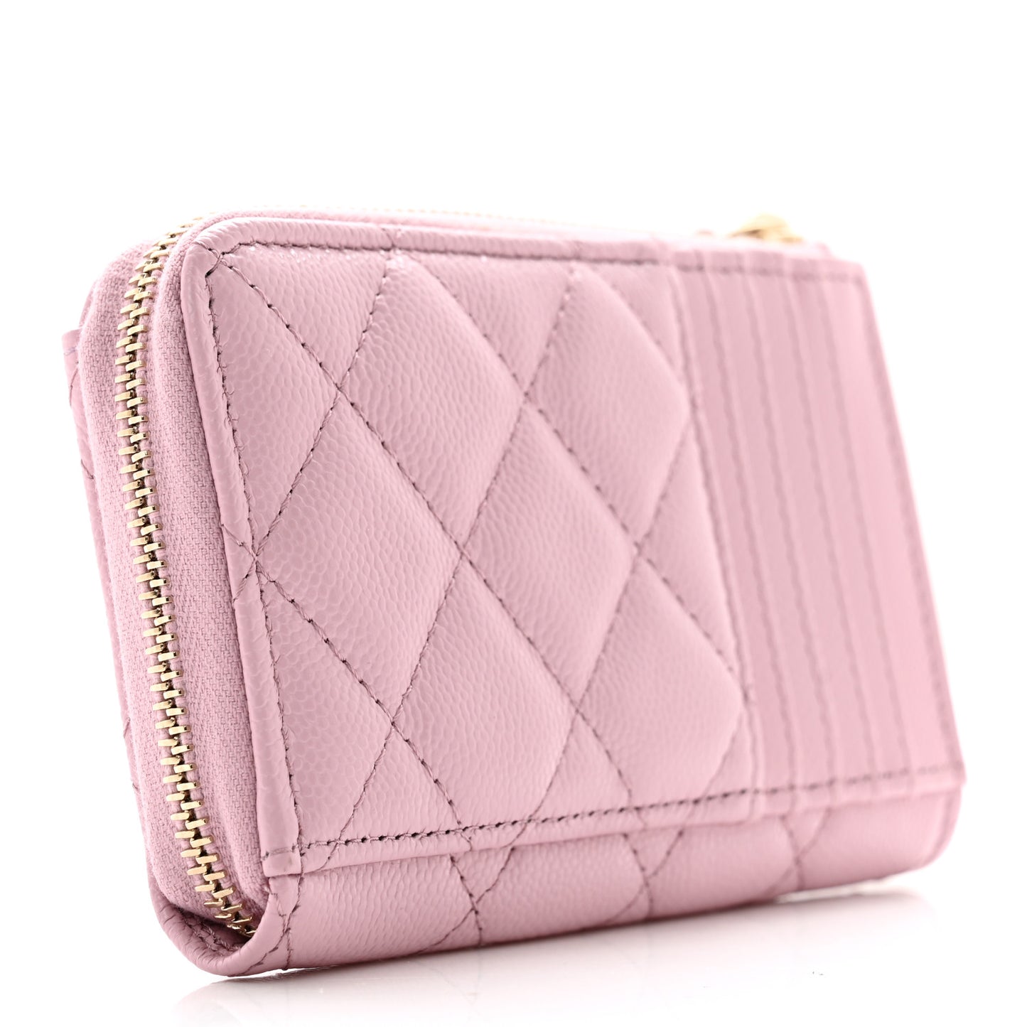 Caviar Quilted CC Zip Around Card Holder Pink