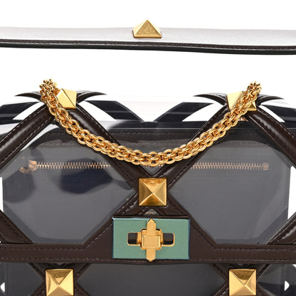 Valentino Garavani PVC Calfskin Large Roman Stud Shoulder Bag Transparent Dark Brown 7 of 9