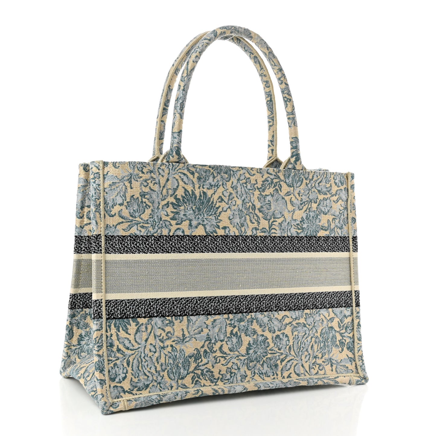 Canvas Embroidered Medium Brocart Book Tote Metallic Blue