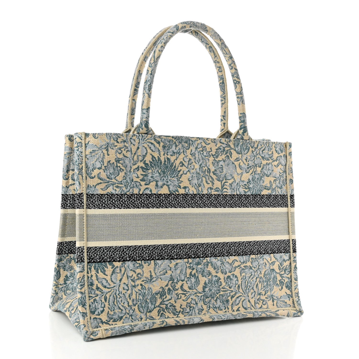 Christian Dior Canvas Embroidered Medium Brocart Book Tote Metallic Blue 3 of 10