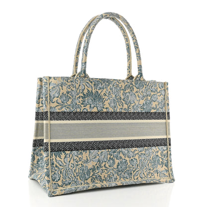Christian Dior Canvas Embroidered Medium Brocart Book Tote Metallic Blue 3 of 10
