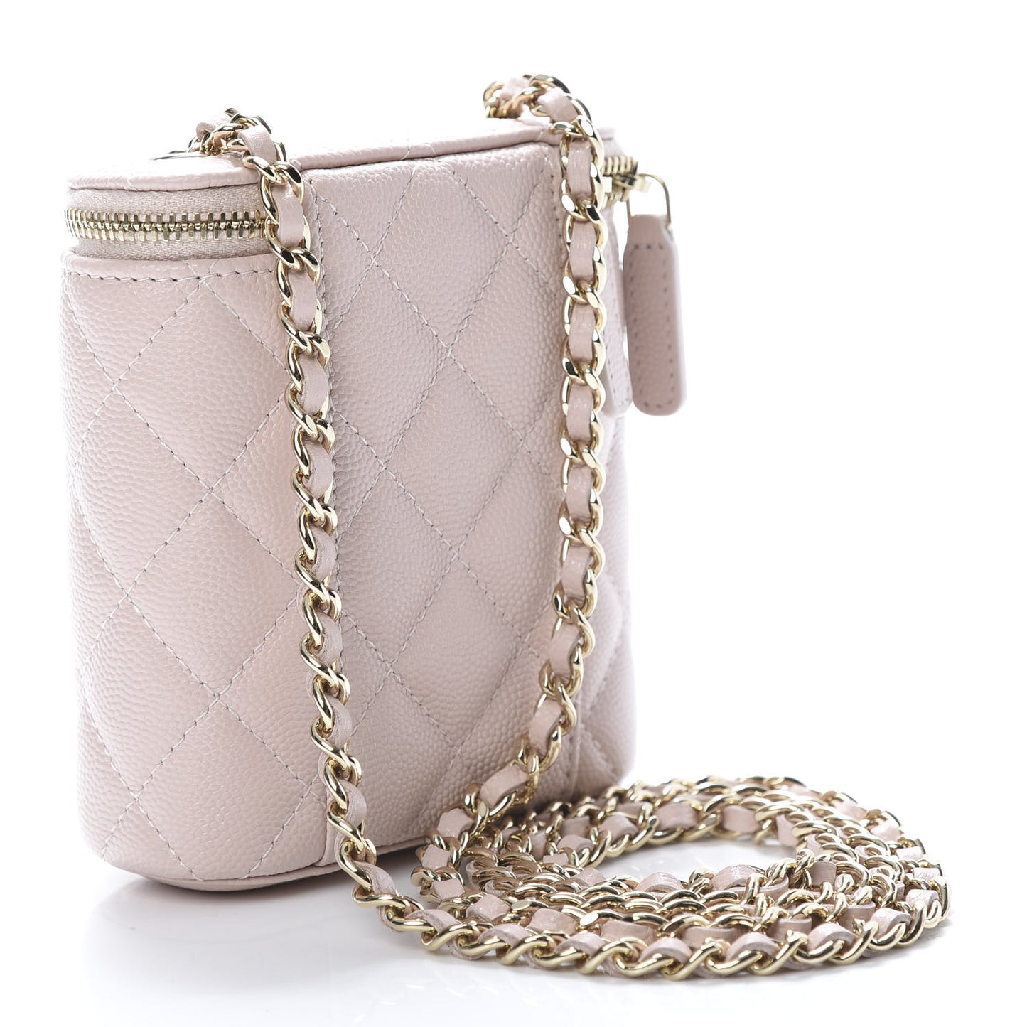 Caviar Quilted Small Vertical Coco Beauty Vanity Case With Chain Light Pink