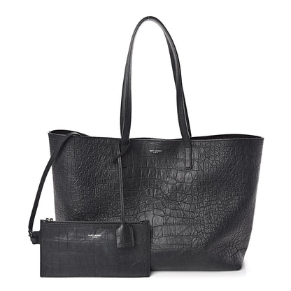 Saint Laurent Calfskin Crocodile Embossed Large Shopper Tote Black 1 of 12