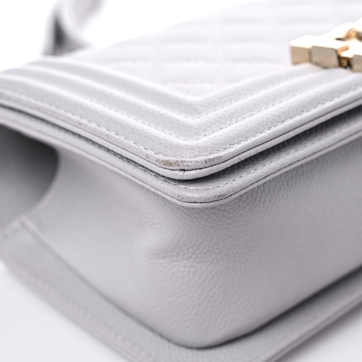 Caviar Quilted Small Boy Flap Light Grey