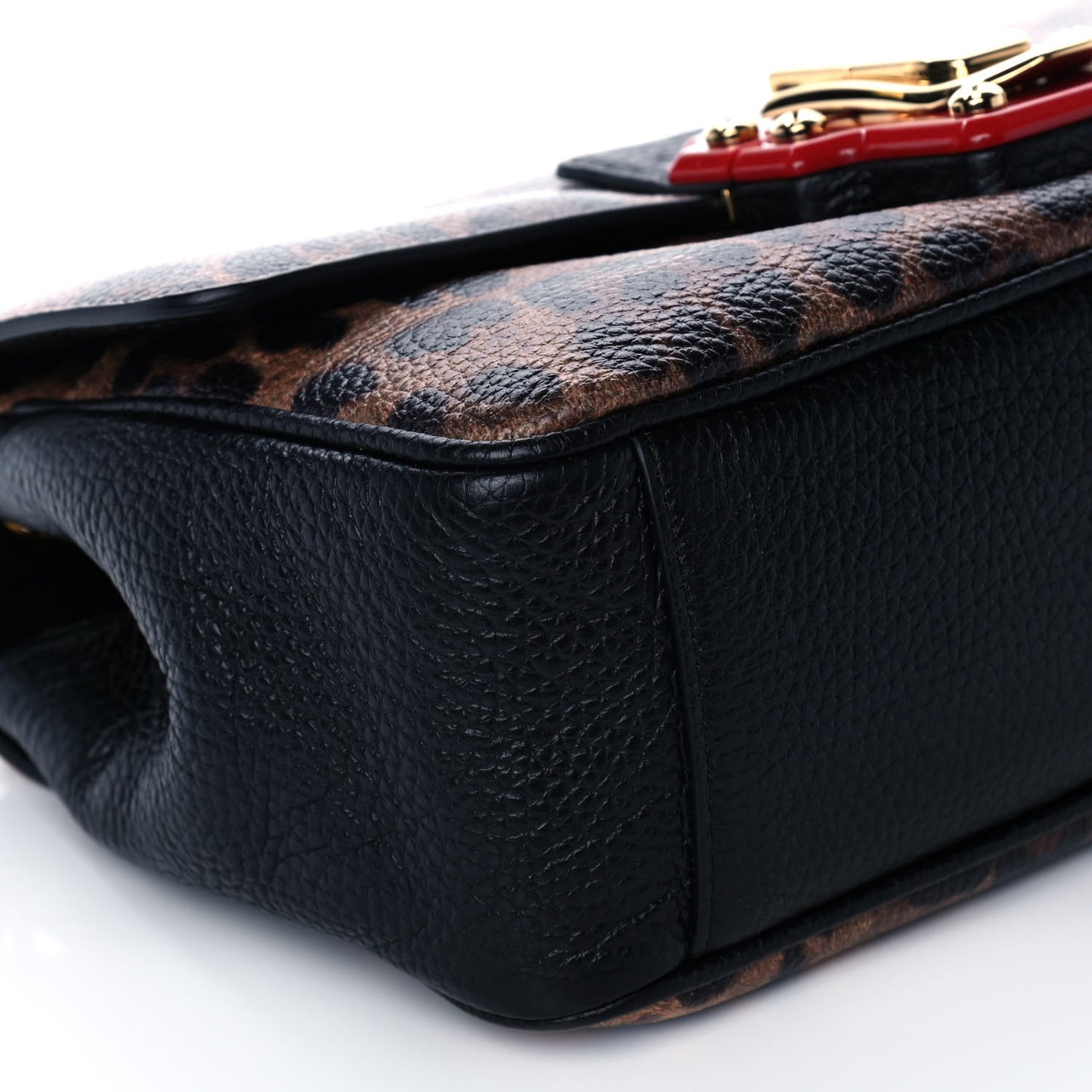 Calfskin Leopard Print Lucia Shoulder Bag Black