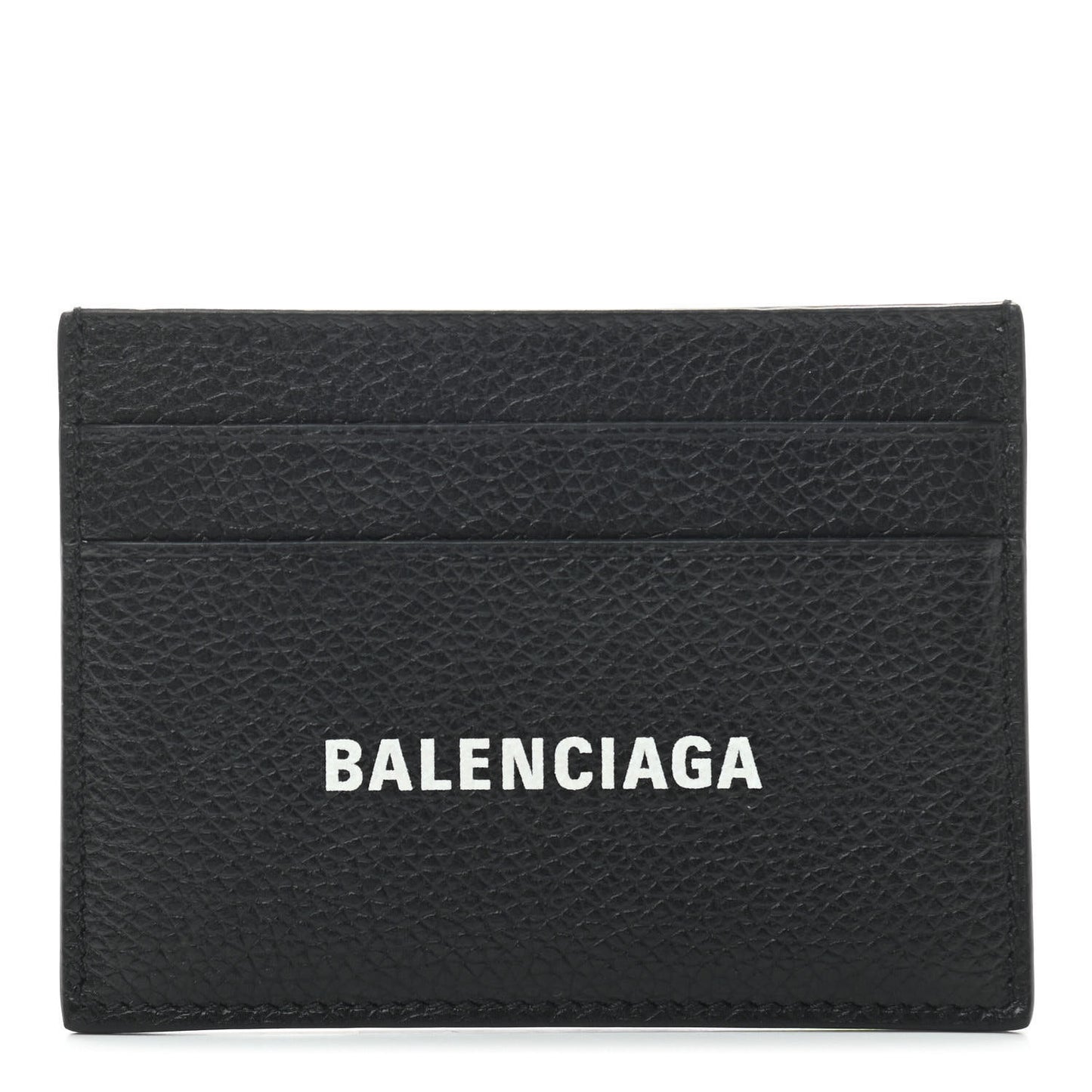 Grained Calfskin Logo Cash Card Holder Black White