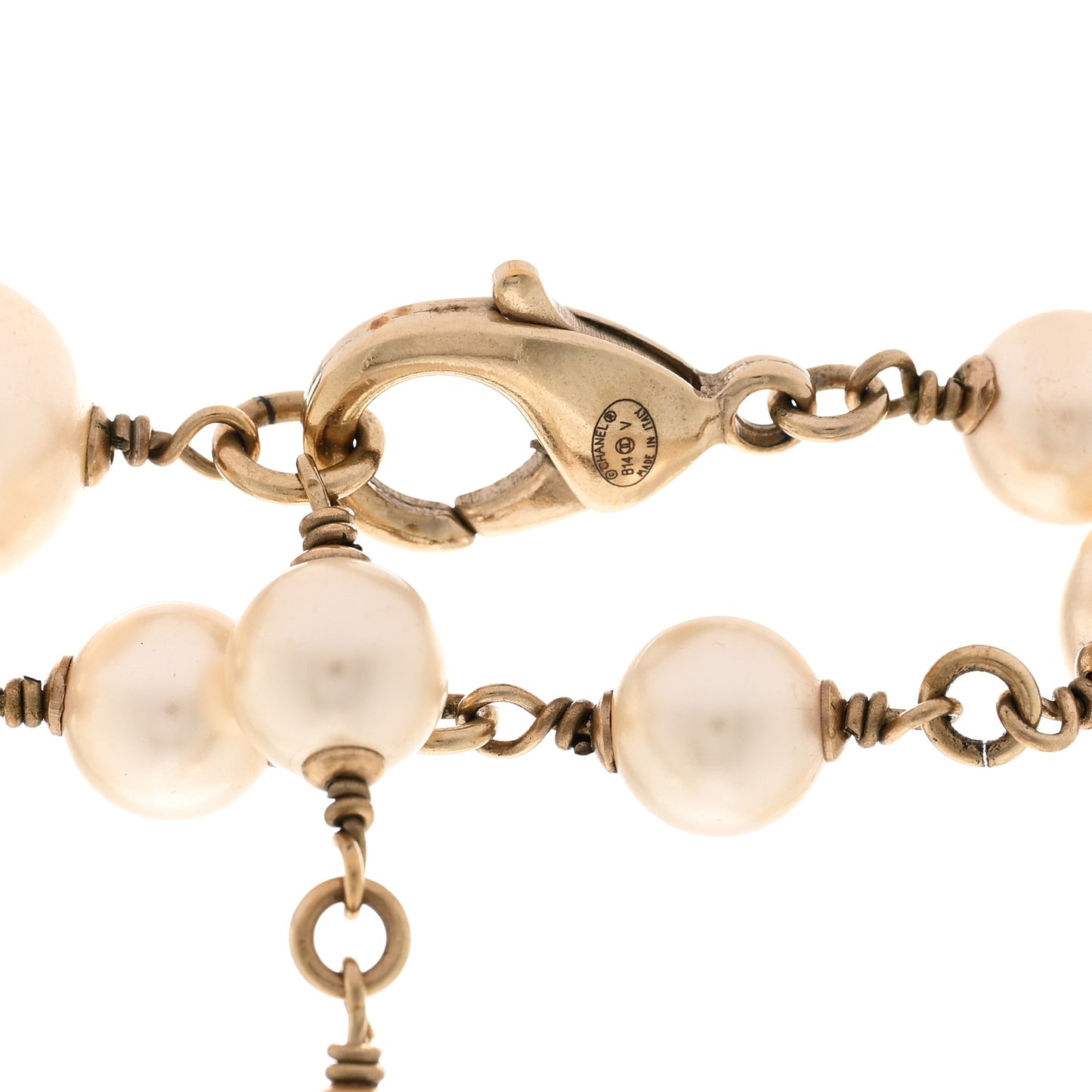Graduated Pearl CC Long Necklace Gold