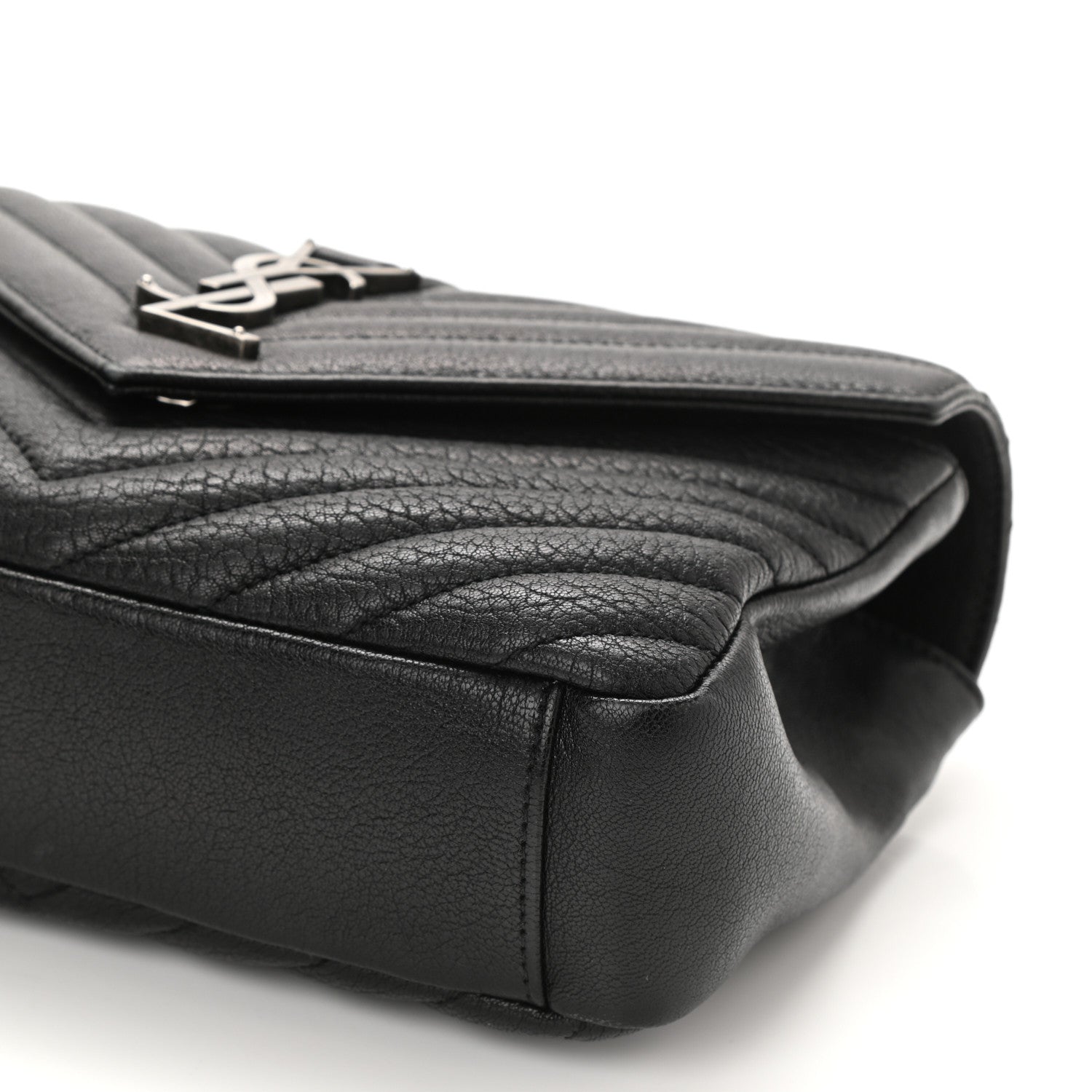 Saint Laurent Sheepskin Matelasse Chevron Monogram Medium College Bag Black 9 of 10