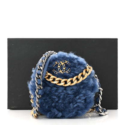 Chanel Shearling Sheepskin Chanel 19 Round Clutch With Chain Blue 11 of 11