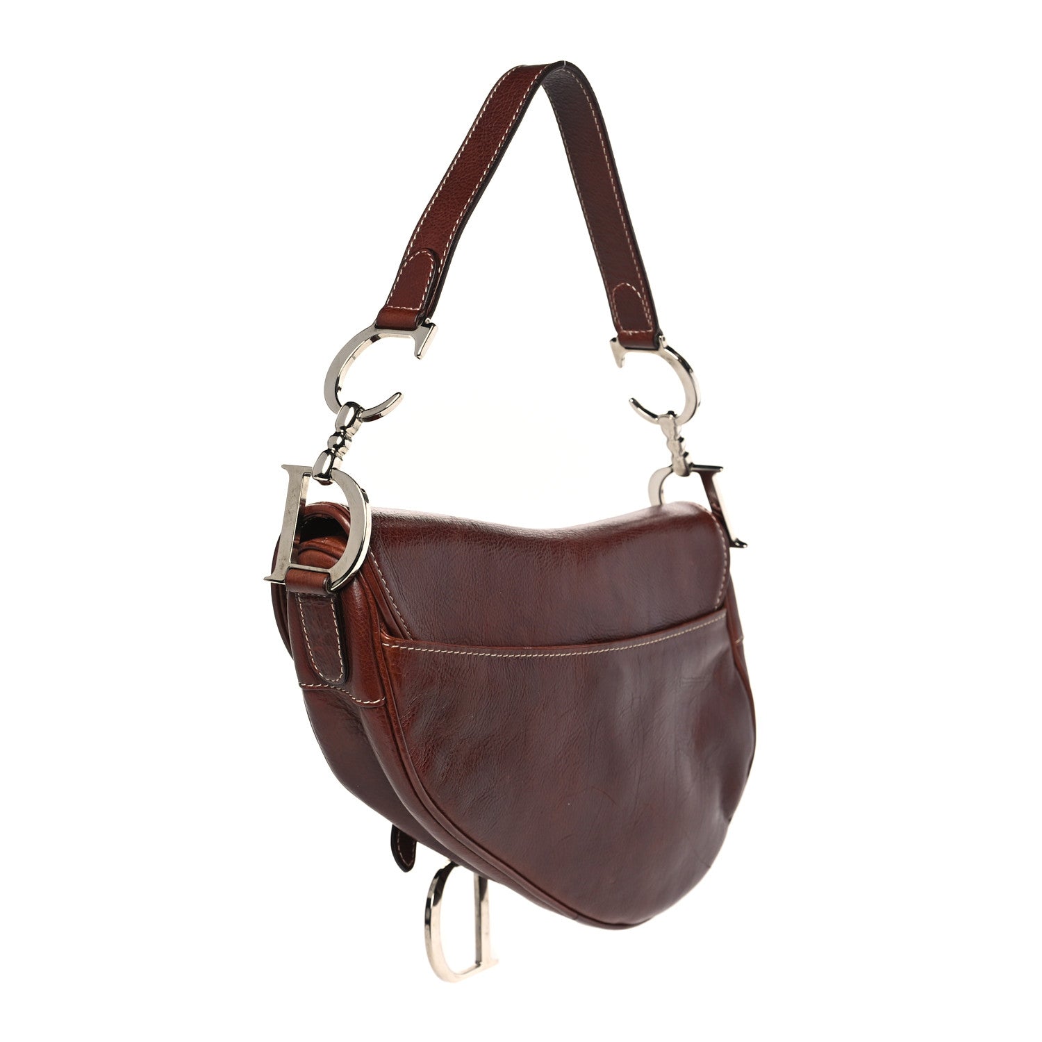 Christian Dior Calfskin Embroidered Romantic Flowers Saddle Bag Brown 3 of 11