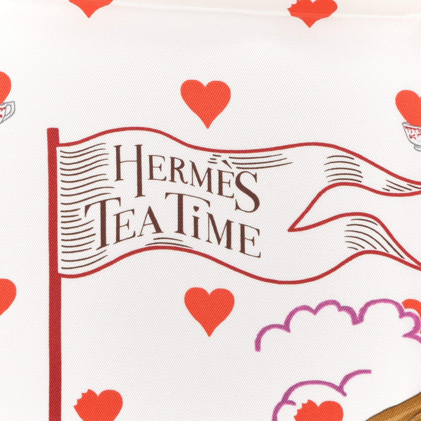 Silk Tea Time Scarf 70 White Framboise Rouge