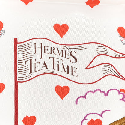 Hermes Silk Tea Time Scarf 70 White Framboise Rouge 2 of 6