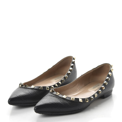 Valentino Garavani Pebbled Calfskin Rockstud Ballerina Flats 36.5 Black 3 of 8