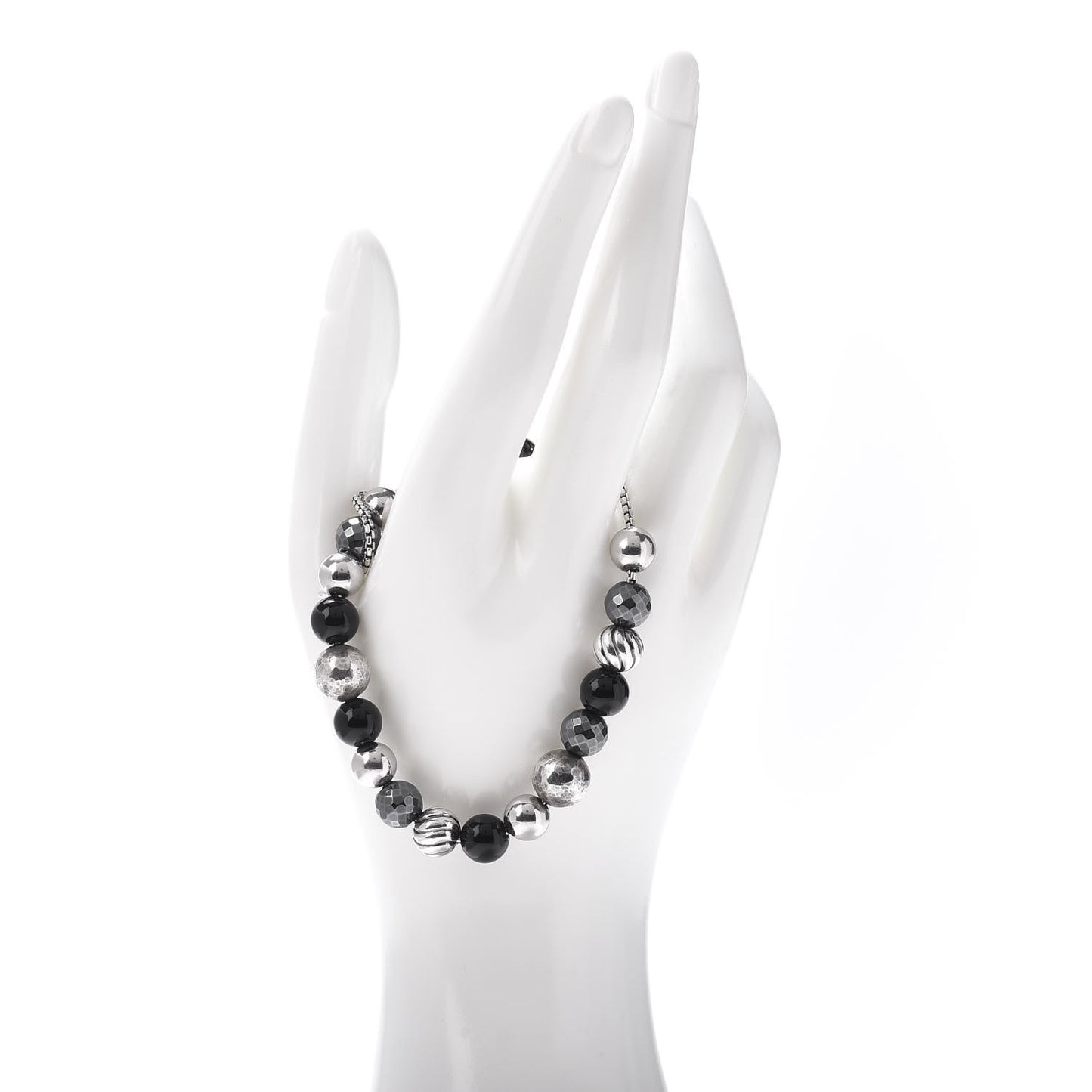 Sterling Silver Black Onyx Hematite 8mm Elements Bead Bracelet