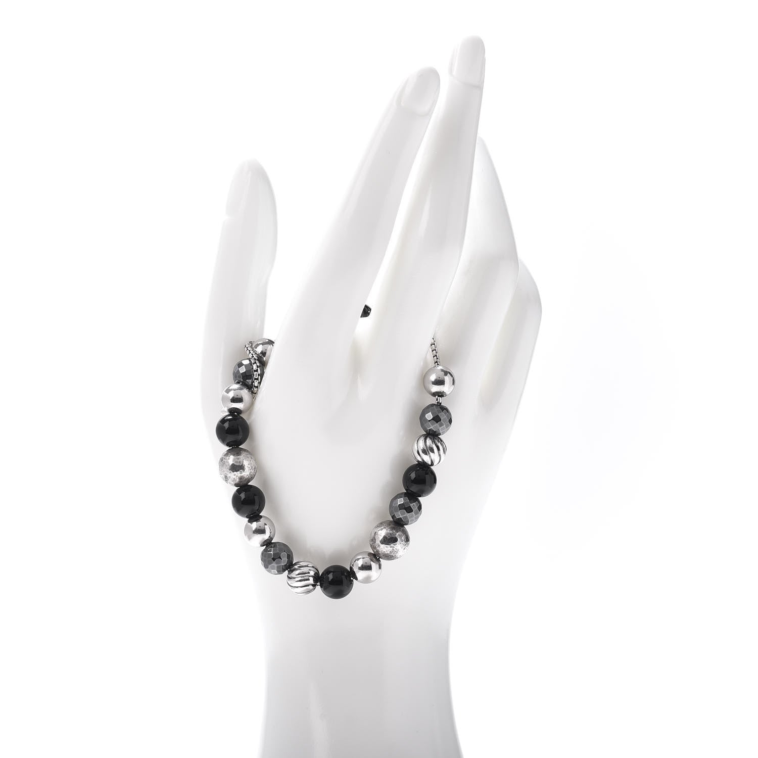 David Yurman Sterling Silver Black Onyx Hematite 8mm Elements Bead Bracelet 2 of 4