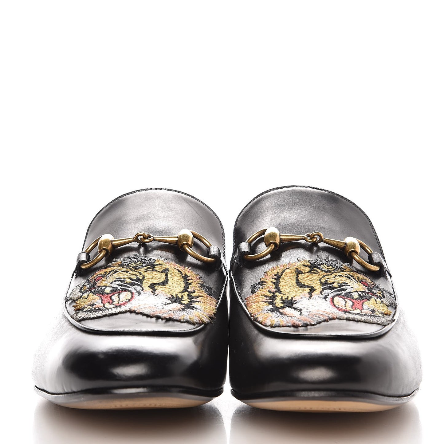 Calfskin Tiger Embroidered Mens Princetown Slippers 9 Black