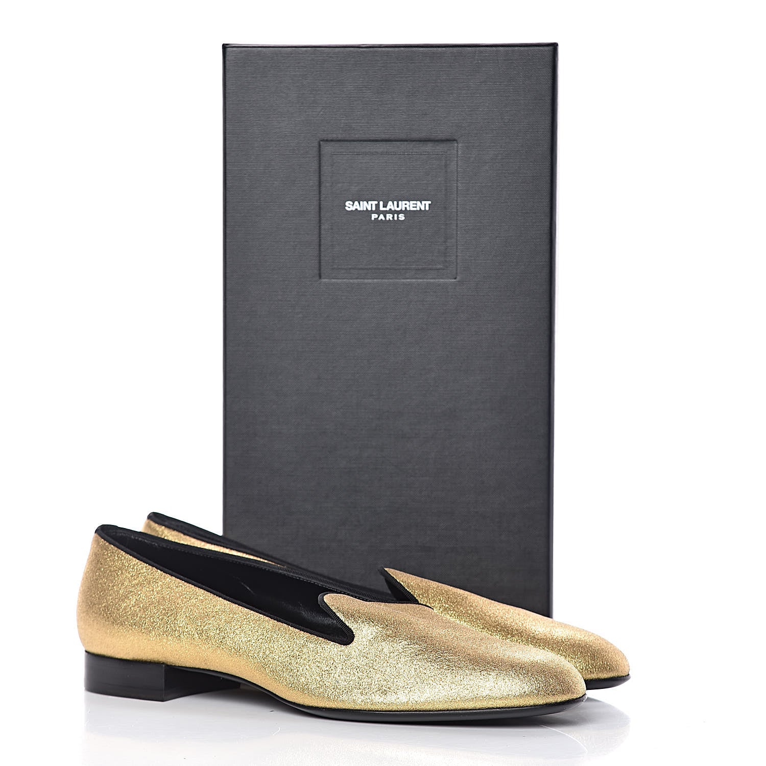 Saint Laurent Metallic Calfskin Smoking Slipper Flat Loafers 38 Gold 14 of 14