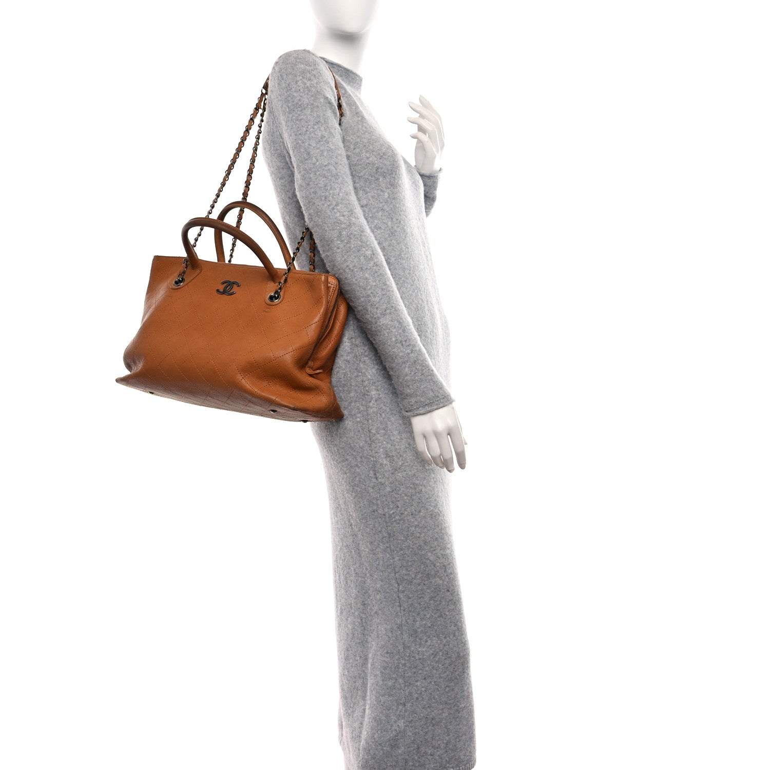 Chanel Grained Vegetal Calfskin Stitched Shopping Tote Tan 2 of 23