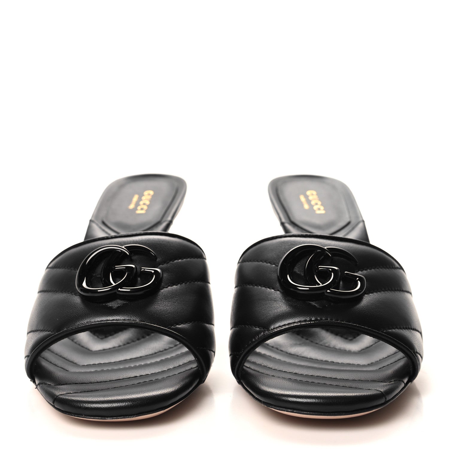 Gucci Nappa Matelasse Monochrome GG Marmont 75mm Slide Sandals 38 Black 2 of 9